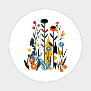 Mid century flowers field Magnet